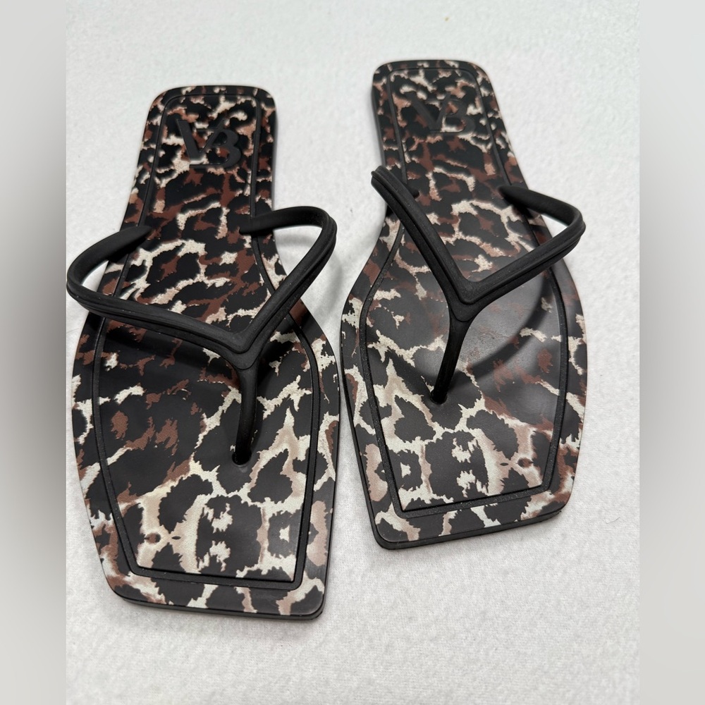 Veronica Beard Analee Tpu Flat Thong Sandals In Leopard Flip Flops Size 9M #1747 - Picture 2 of 7